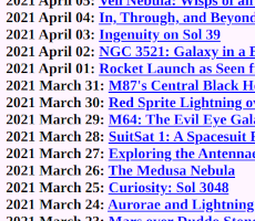 A snippet of the APOD Archive web page